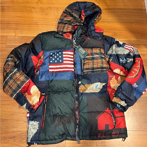 Polo Ralph Lauren Other - Polo Ralph Lauren Polo Country Patchwork Flag Down Puffer Jacket Coat Large NEW